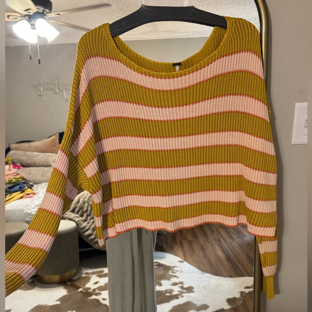 Free People Pink and Green Striped Sweater